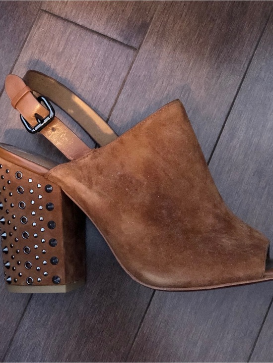 Coach Shoes - Women’s Suede Open-Toe Slingback Block Heel in Brown